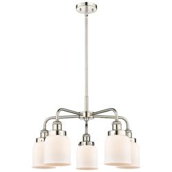 Bell 23&quot;W 5 Light Polished Nickel Stem Hung Chandelier w/ White Shade