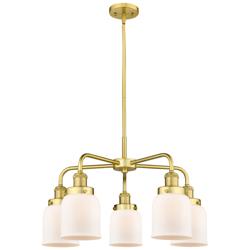 Bell 23&quot;W 5 Light Satin Gold Stem Hung Chandelier w/ White Shade