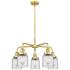 Bell 23"W 5 Light Satin Gold Stem Hung Chandelier With Clear Glass Sha