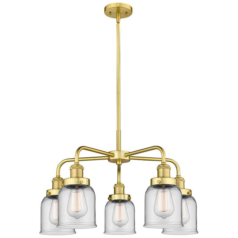 Image 1 Bell 23"W 5 Light Satin Gold Stem Hung Chandelier With Clear Glass Sha