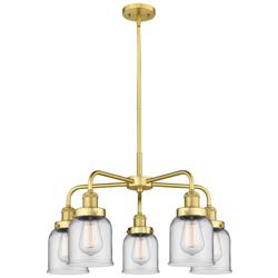 Bell 23&quot;W 5 Light Satin Gold Stem Hung Chandelier With Clear Glass Sha