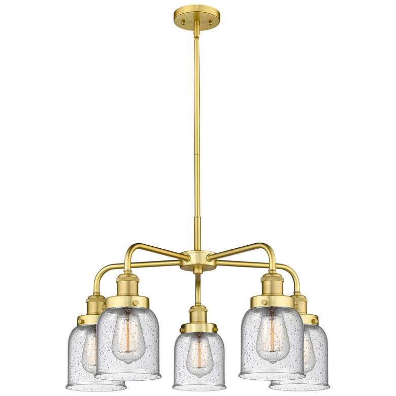 Image 1 Bell 23"W 5 Light Satin Gold Stem Hung Chandelier With Seedy Glass Sha