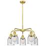 Bell 23"W 5 Light Satin Gold Stem Hung Chandelier With Seedy Glass Sha