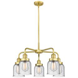 Bell 23&quot;W 5 Light Satin Gold Stem Hung Chandelier With Seedy Glass Sha