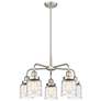Bell 23"W 5 Light Satin Nickel Stem Hung Chandelier w/ Deco Swirl Shad