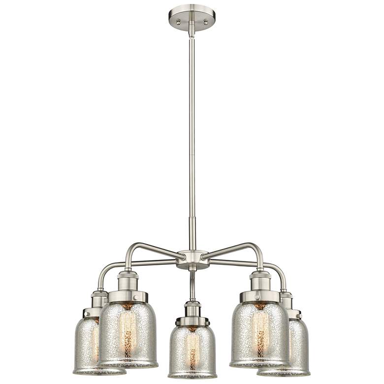 Image 1 Bell 23"W 5 Light Satin Nickel Stem Hung Chandelier w/ Mercury Glass S