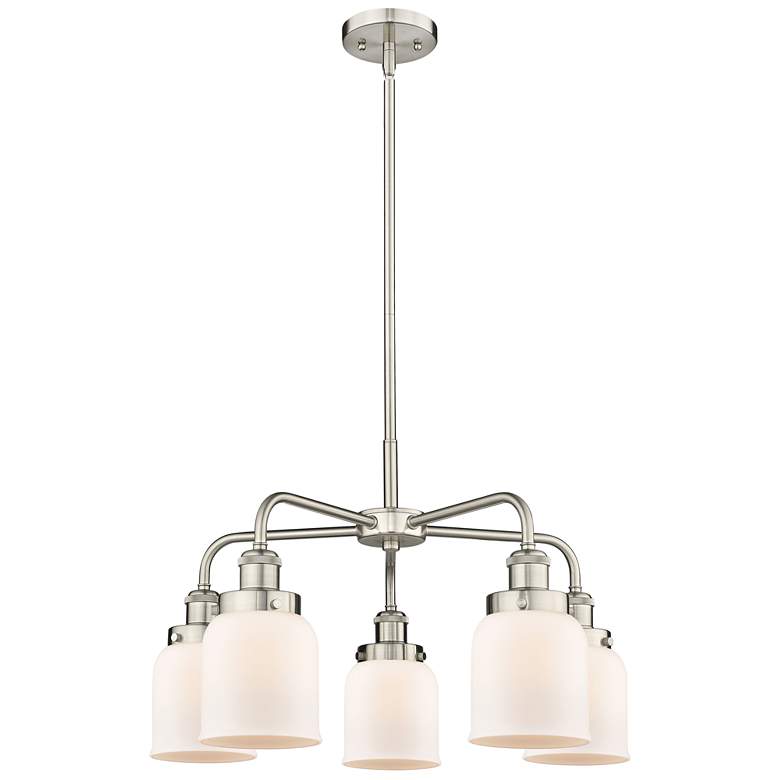 Image 1 Bell 23"W 5 Light Satin Nickel Stem Hung Chandelier w/ White Shade