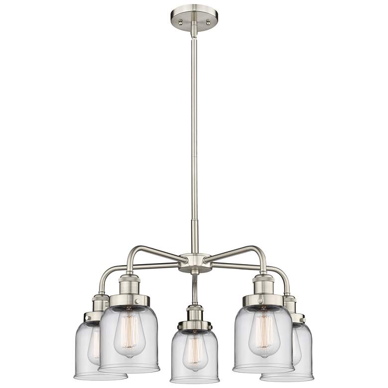 Image 1 Bell 23 inchW 5 Light Satin Nickel Stem Hung Chandelier With Clear Glass S