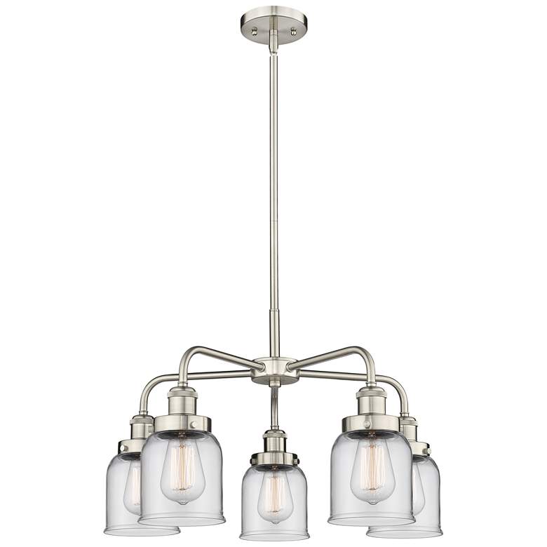 Image 1 Bell 23"W 5 Light Satin Nickel Stem Hung Chandelier With Clear Glass S