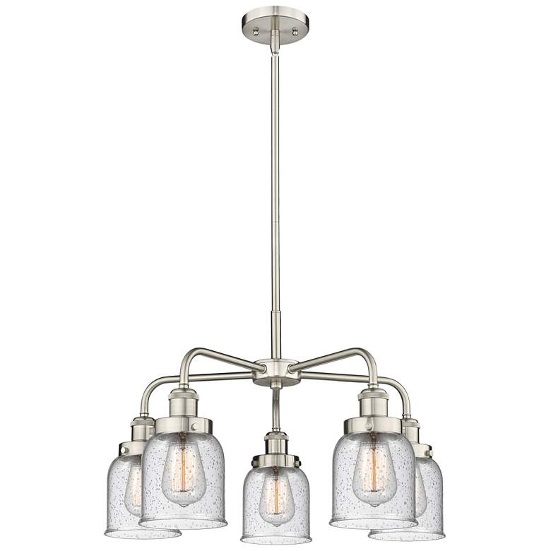 Image 1 Bell 23"W 5 Light Satin Nickel Stem Hung Chandelier With Seedy Glass S