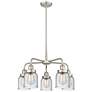 Bell 23"W 5 Light Satin Nickel Stem Hung Chandelier With Seedy Glass S