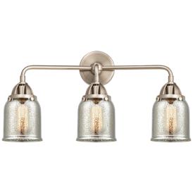 Bell 23"W Satin Nickel 3-Light Bath Light w/ Mercury Glass Bell 23"W Satin Nickel 3-Light Bath Light w/ Mercury Glass