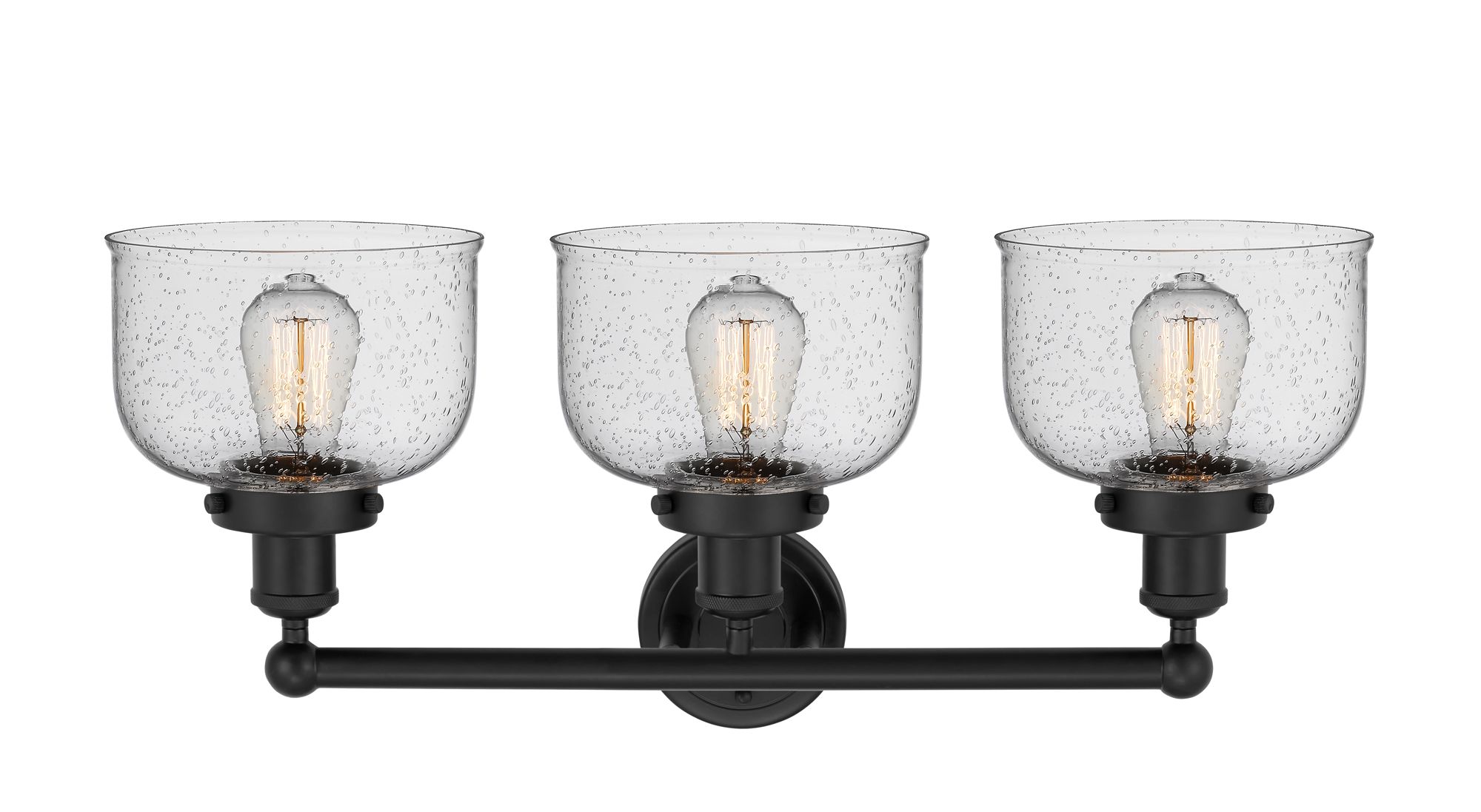 Image 2 Bell 25 3/4"W Matte Black 3-Light Bath Light w/ Seedy Glass more views