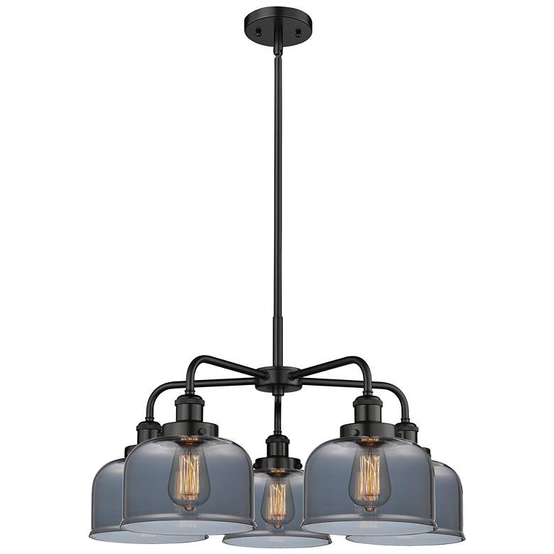 Image 1 Bell 26 1/4"W Matte Black 5-Light Chandelier w/ Smoked Glass