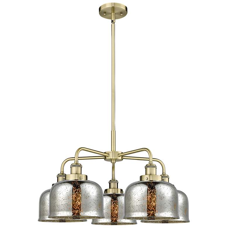 Image 1 Bell 26"W 5 Light Antique Brass Stem Hung Chandelier w/ Mercury Glass