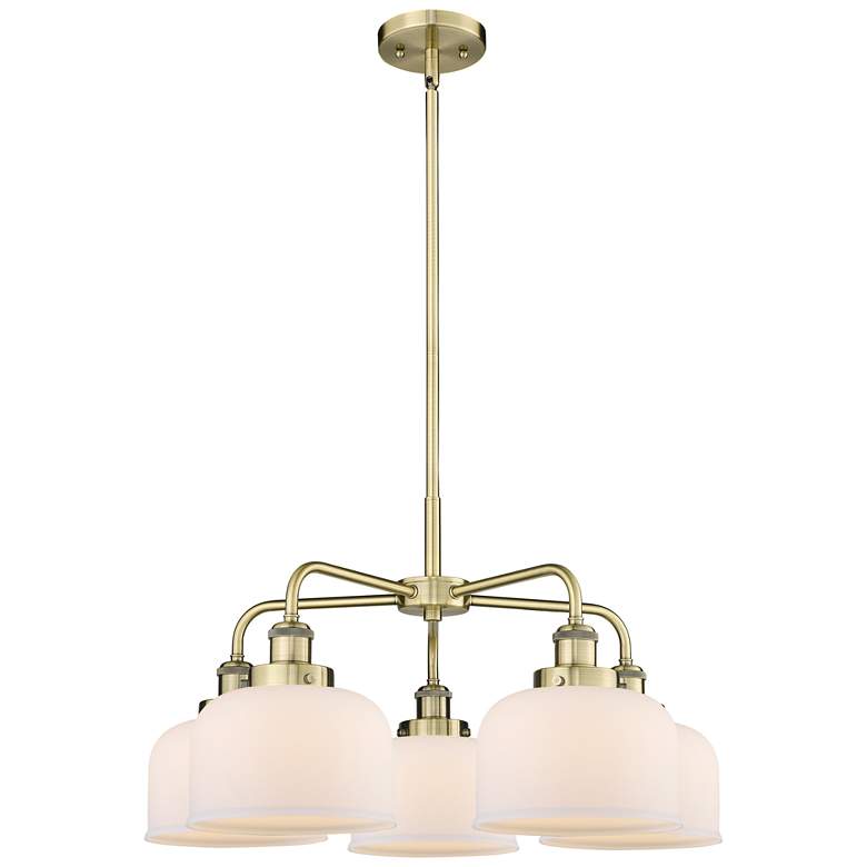 Image 1 Bell 26"W 5 Light Antique Brass Stem Hung Chandelier w/ White Shade