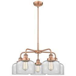 Bell 26&quot;W 5 Light Antique Copper Stem Hung Chandelier w/ Clear Glass S