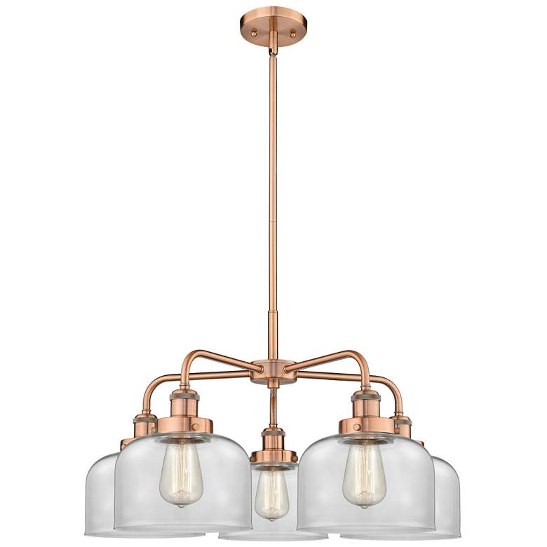 Image 1 Bell 26 inchW 5 Light Antique Copper Stem Hung Chandelier w/ Clear Glass S