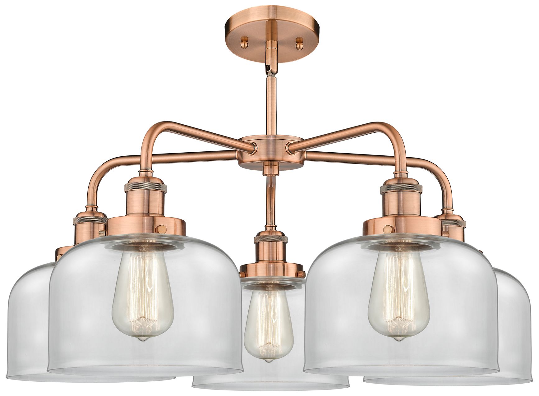 Image 2 Bell 26"W 5 Light Antique Copper Stem Hung Chandelier w/ Clear Glass S more views