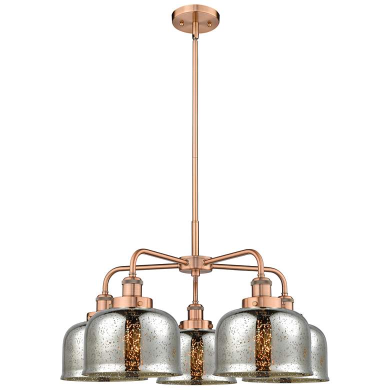 Image 1 Bell 26"W 5 Light Antique Copper Stem Hung Chandelier w/ Mercury Shade