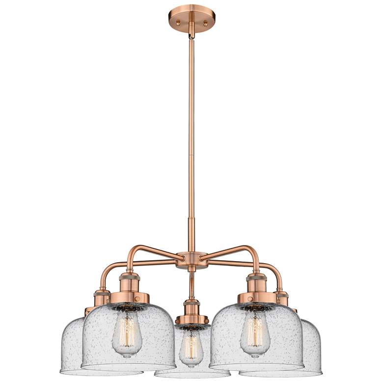 Image 1 Bell 26"W 5 Light Antique Copper Stem Hung Chandelier w/ Seedy Glass S
