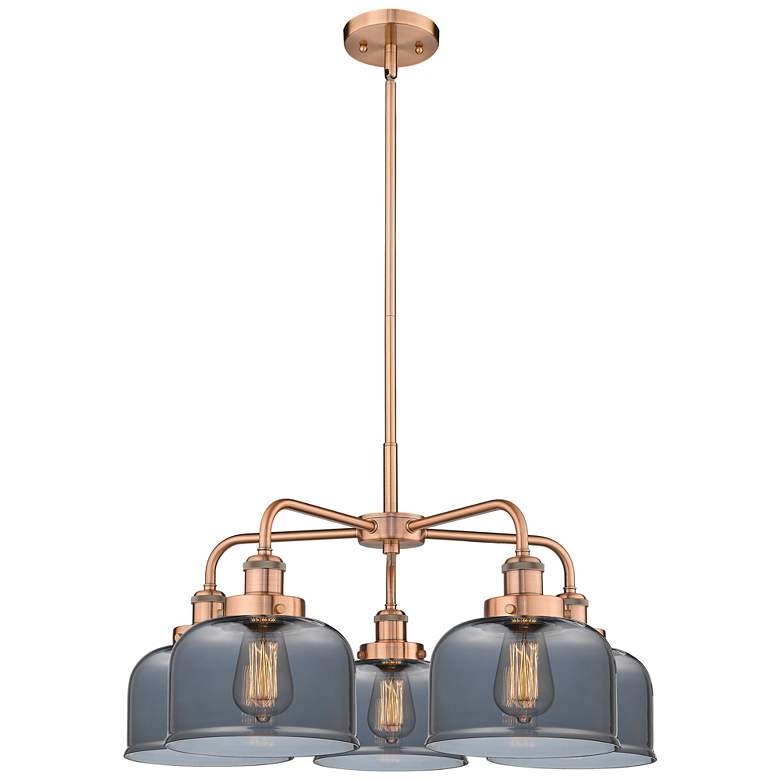 Image 1 Bell 26"W 5 Light Antique Copper Stem Hung Chandelier w/ Smoke Glass S