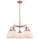 Bell 26"W 5 Light Antique Copper Stem Hung Chandelier w/ White Shade