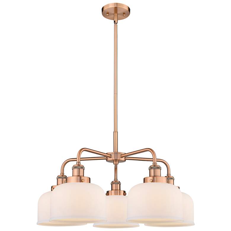 Image 1 Bell 26 inchW 5 Light Antique Copper Stem Hung Chandelier w/ White Shade