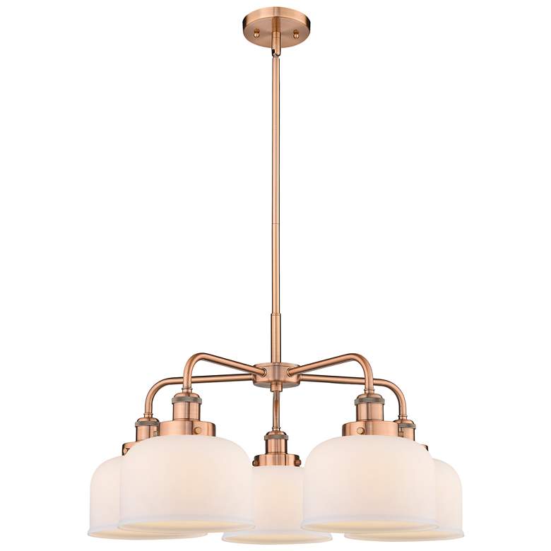 Image 1 Bell 26"W 5 Light Antique Copper Stem Hung Chandelier w/ White Shade