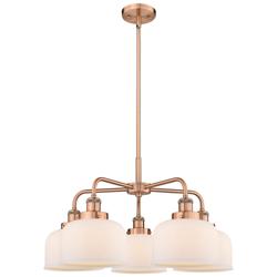 Bell 26&quot;W 5 Light Antique Copper Stem Hung Chandelier w/ White Shade