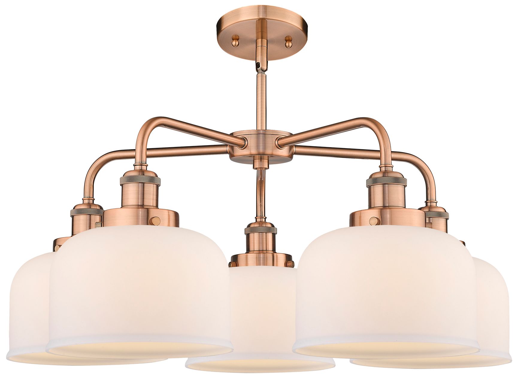 Thumbnail2 of Bell 26"W 5 Light Antique Copper Stem Hung Chandelier w/ White Shade more views