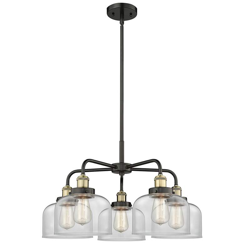 Image 1 Bell 26"W 5 Light Black Antique Brass Stem Hung Chandelier w/ Clear Sh