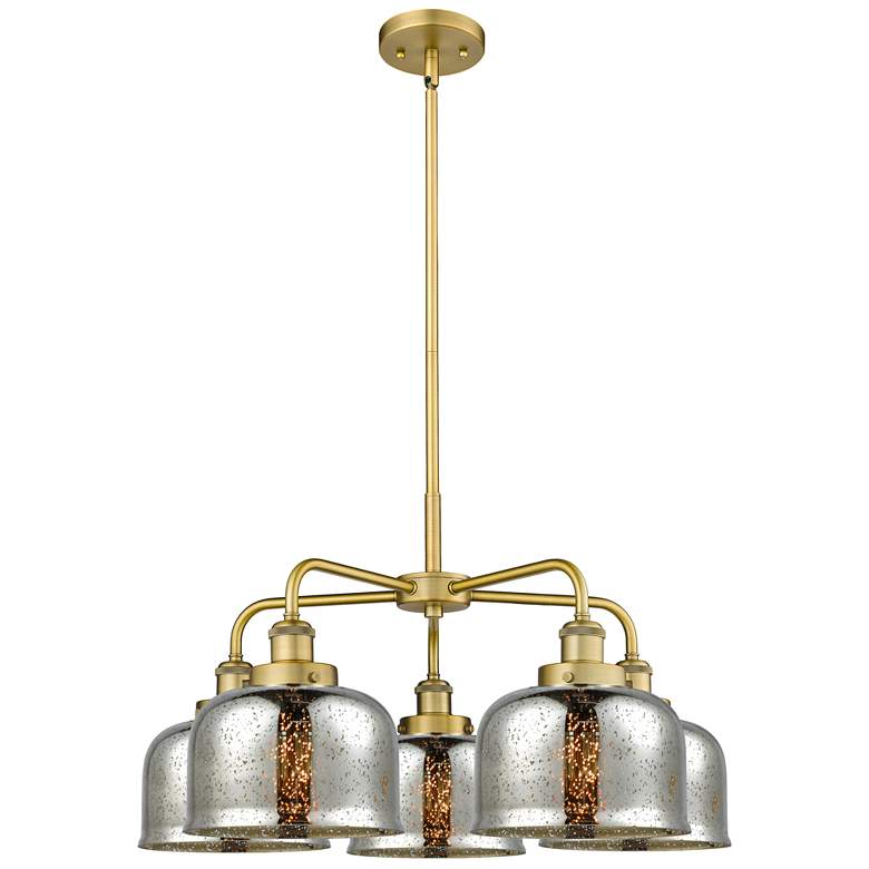 Image 1 Bell 26"W 5 Light Brushed Brass Stem Hung Chandelier w/ Mercury Glass