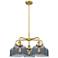 Bell 26"W 5 Light Brushed Brass Stem Hung Chandelier w/ Smoke Glass Sh