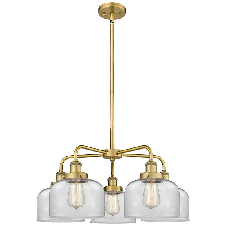 Image 1 Bell 26"W 5 Light Brushed Brass Stem Hung Chandelier With Clear Glass