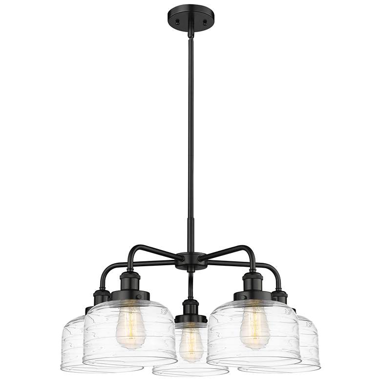 Image 1 Bell 26"W 5 Light Matte Black Stem Hung Chandelier w/ Deco Swirl Shade