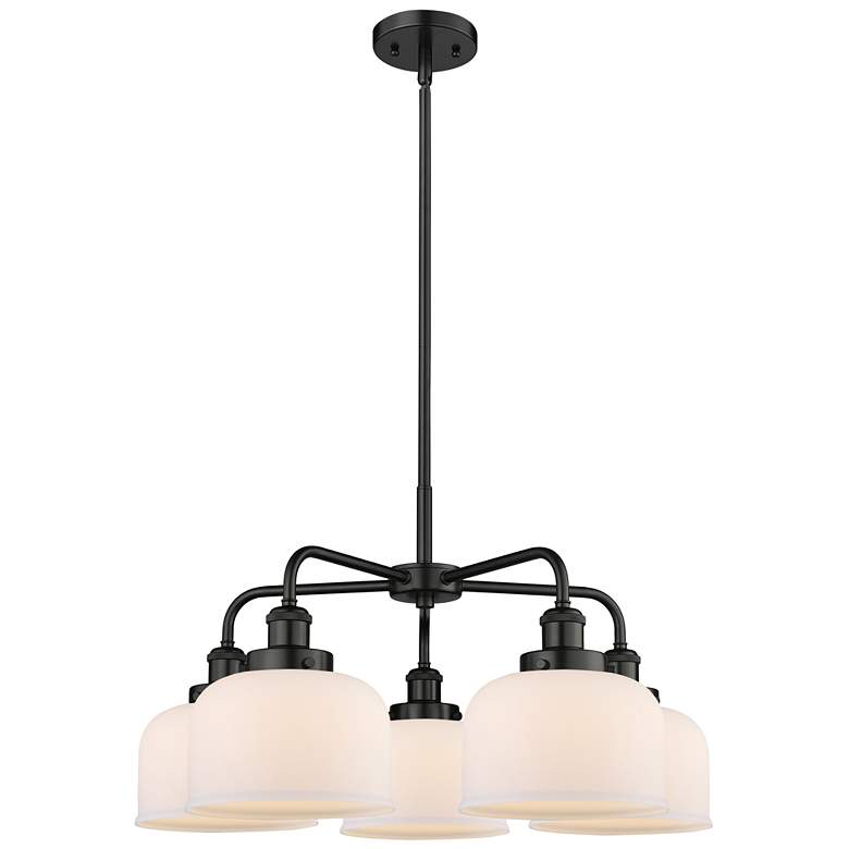 Image 1 Bell 26"W 5 Light Matte Black Stem Hung Chandelier w/ White Shade
