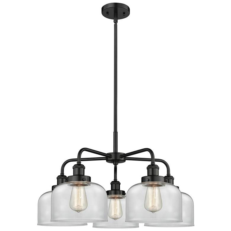 Image 1 Bell 26"W 5 Light Matte Black Stem Hung Chandelier With Clear Glass Sh