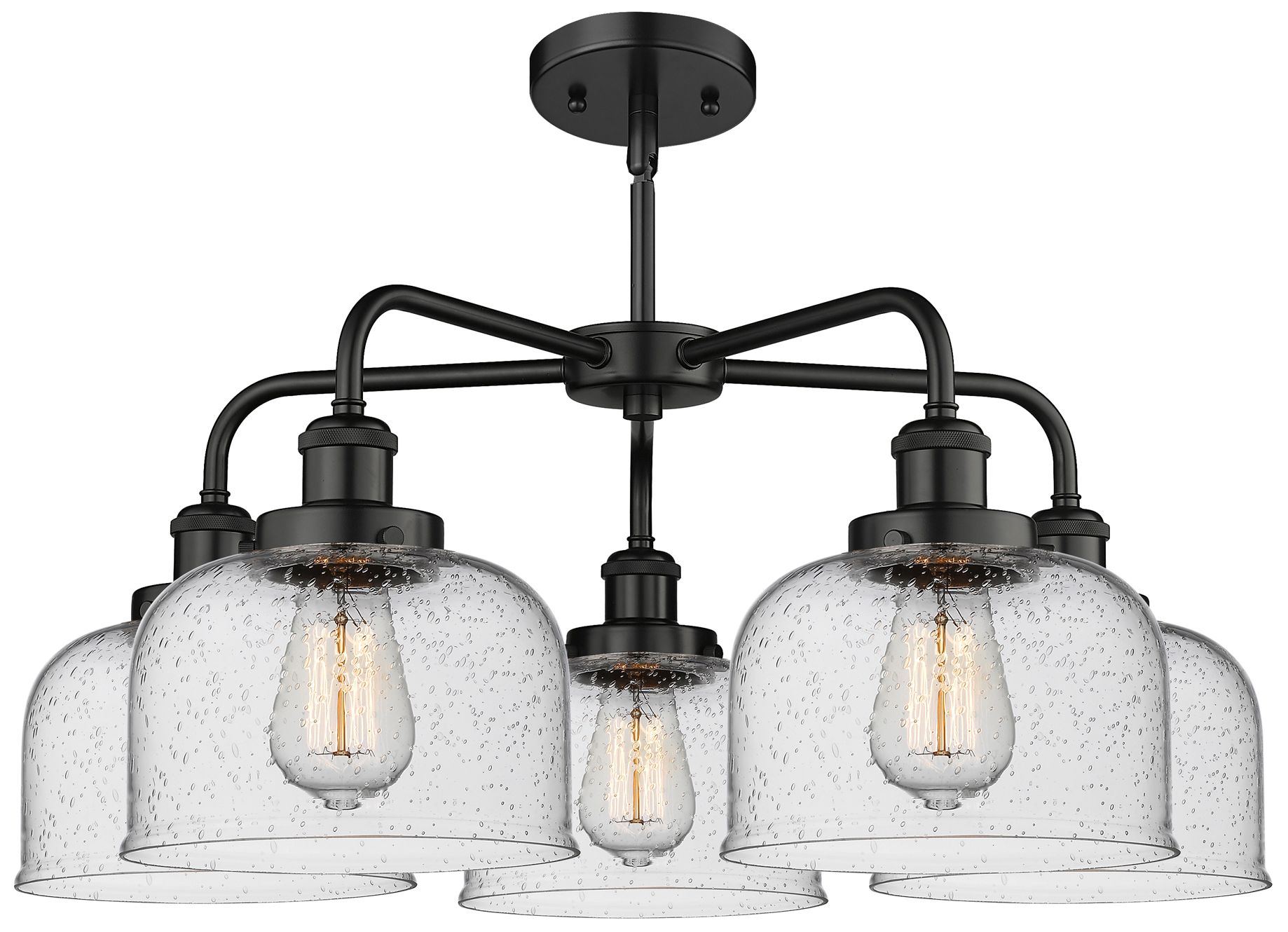 Image 2 Bell 26"W 5 Light Matte Black Stem Hung Chandelier With Seedy Glass Sh more views