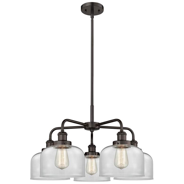 Image 1 Bell 26"W 5 Light Oil Rubbed Bronze Stem Hung Chandelier w/ Clear Shad