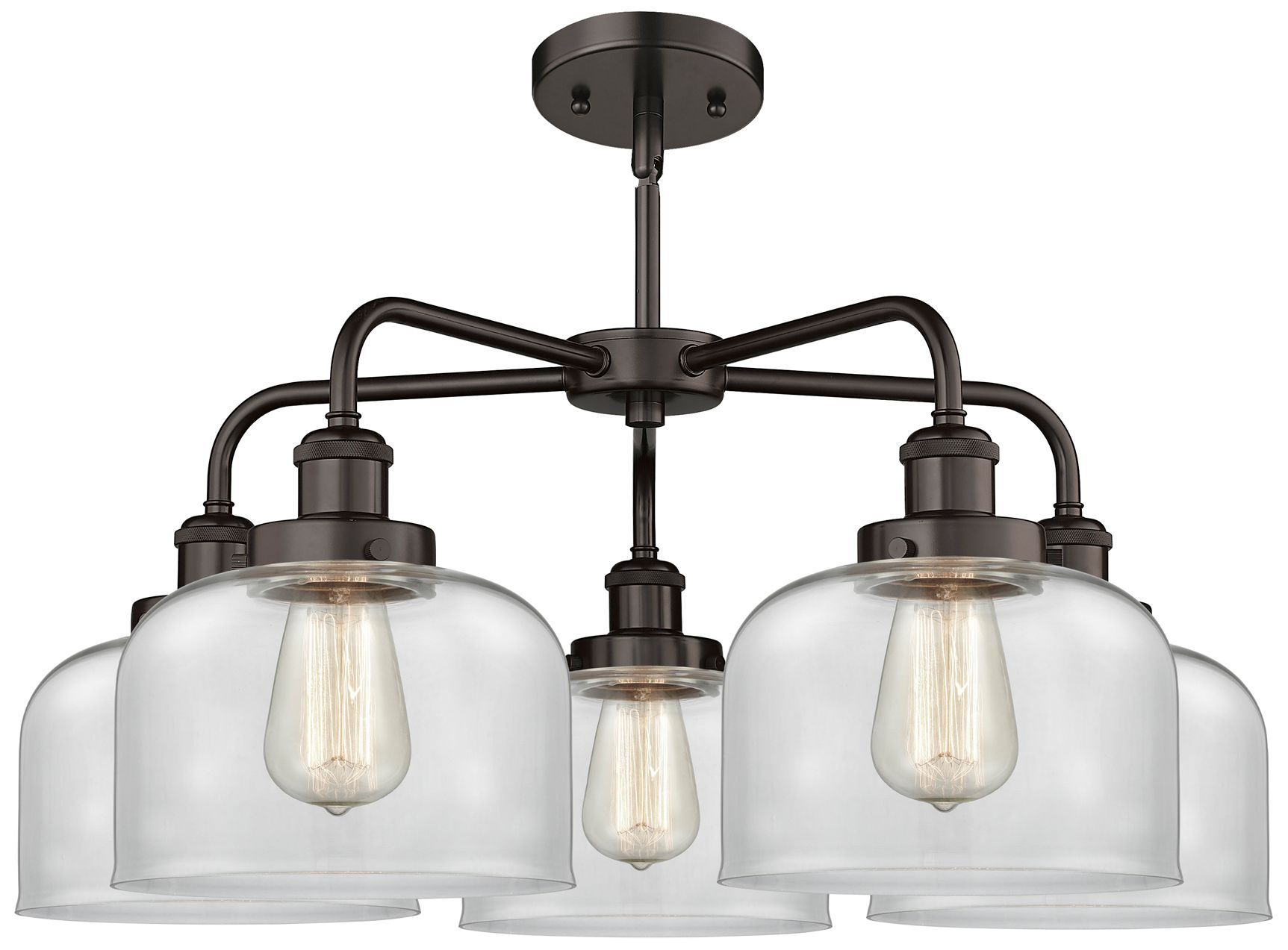 Image 2 Bell 26"W 5 Light Oil Rubbed Bronze Stem Hung Chandelier w/ Clear Shad more views
