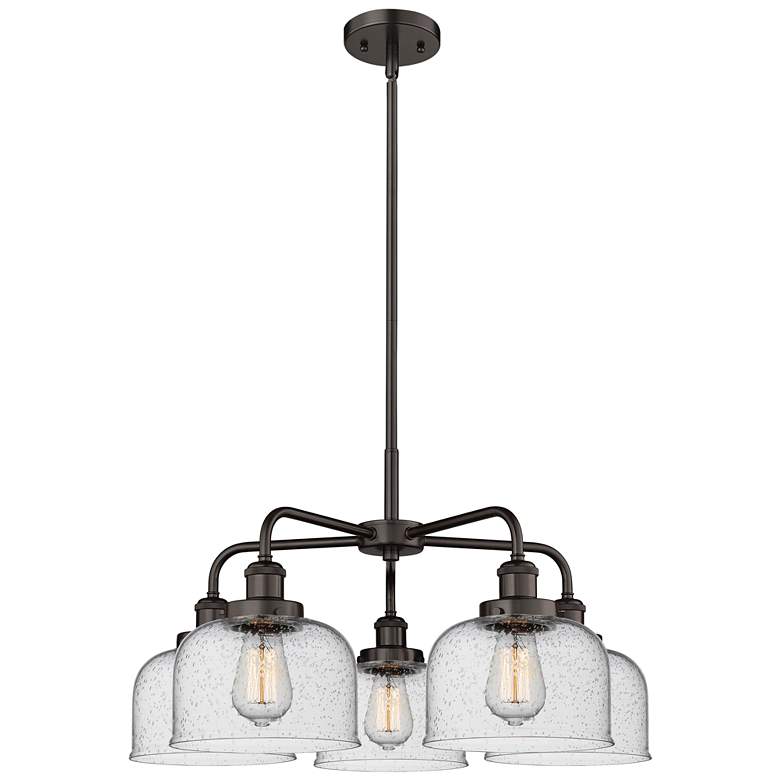 Image 1 Bell 26"W 5 Light Oil Rubbed Bronze Stem Hung Chandelier w/ Seedy Shad