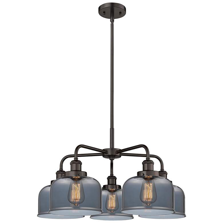 Image 1 Bell 26"W 5 Light Oil Rubbed Bronze Stem Hung Chandelier w/ Smoke Shad