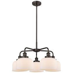 Bell 26&quot;W 5 Light Oil Rubbed Bronze Stem Hung Chandelier w/ White Shad
