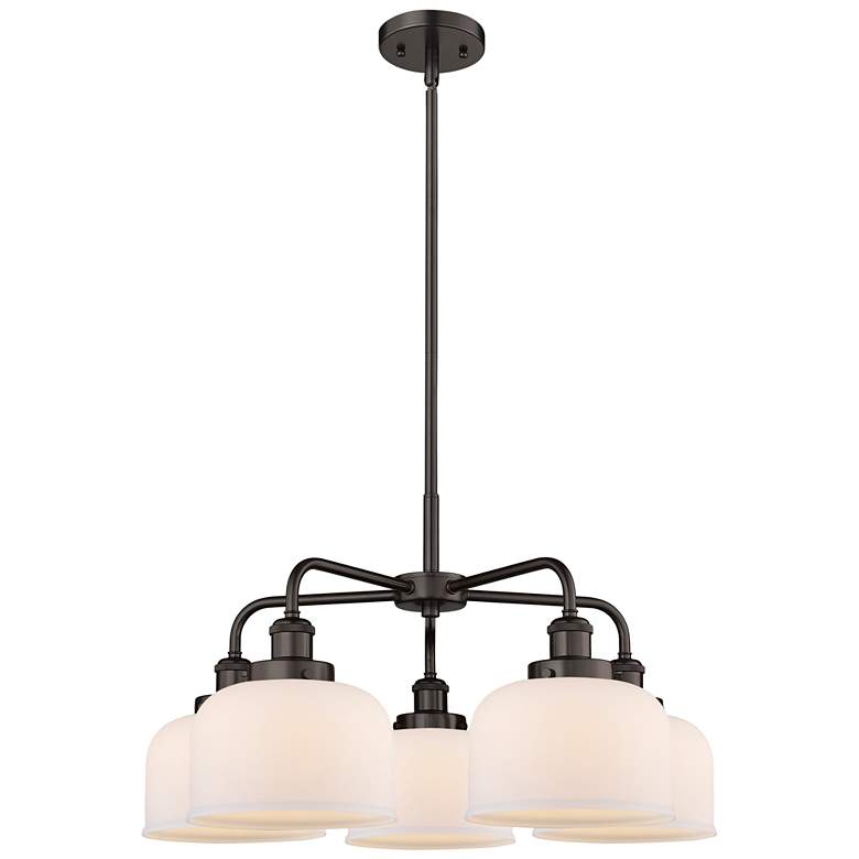 Image 1 Bell 26"W 5 Light Oil Rubbed Bronze Stem Hung Chandelier w/ White Shad