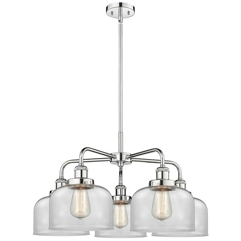 Image 1 Bell 26 inchW 5 Light Polished Chrome Stem Hung Chandelier w/ Clear Glass 