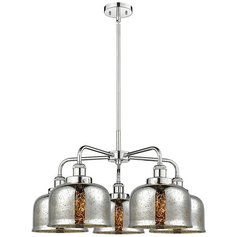Image 1 Bell 26"W 5 Light Polished Chrome Stem Hung Chandelier w/ Mercury Shad