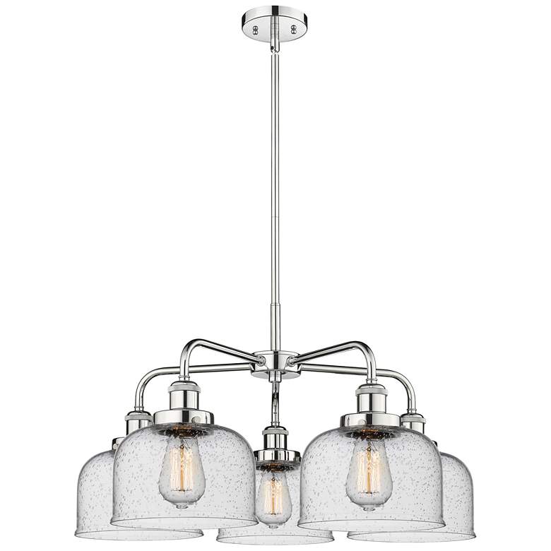 Image 1 Bell 26"W 5 Light Polished Chrome Stem Hung Chandelier w/ Seedy Glass