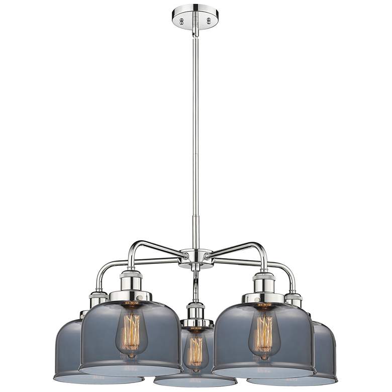 Image 1 Bell 26"W 5 Light Polished Chrome Stem Hung Chandelier w/ Smoke Glass
