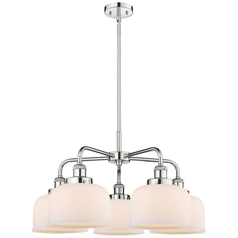 Image 1 Bell 26 inchW 5 Light Polished Chrome Stem Hung Chandelier w/ White Shade